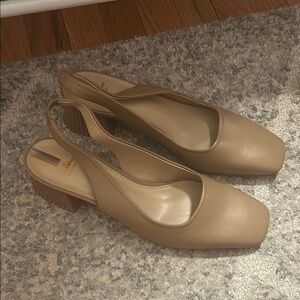 Sam Edelman Slingback Heels — Tan Nude Block Heel | Square Toe | Size 8.5